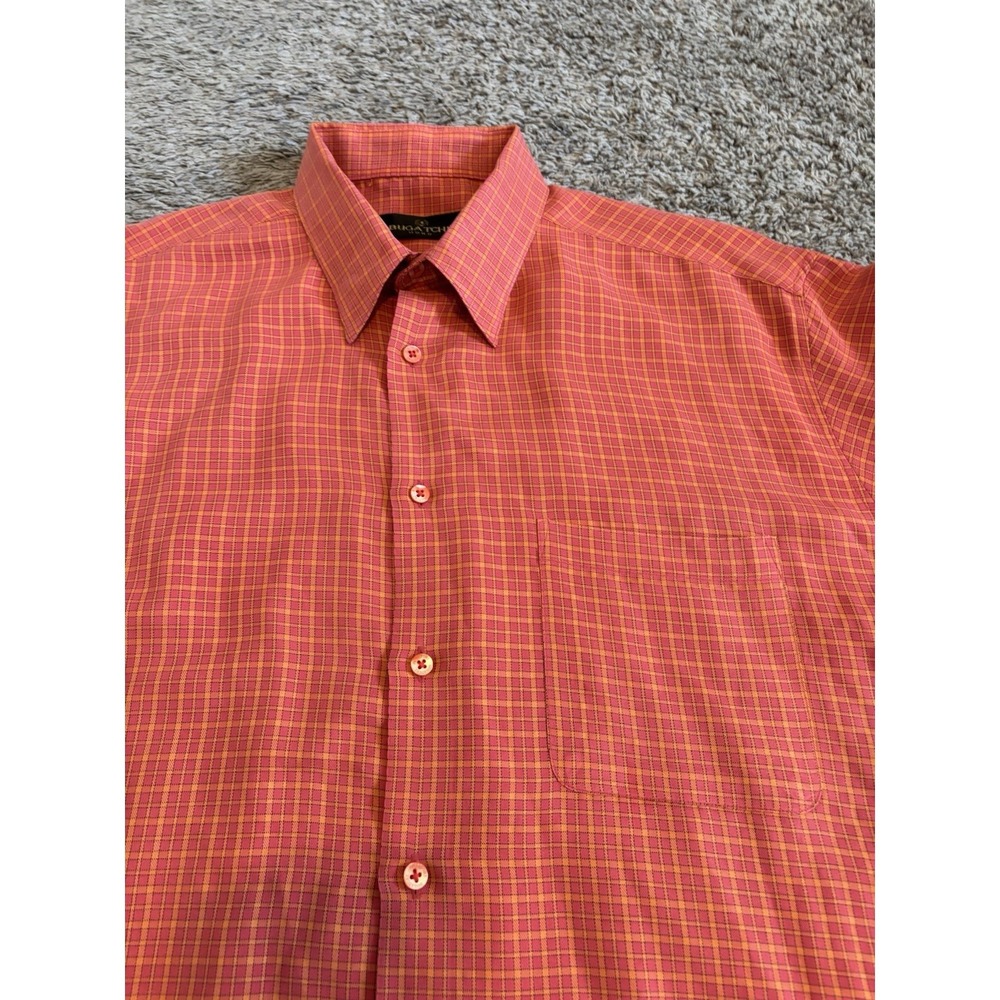BUGATCHI Polo Shirt Checkered Plaid Casual Colorful Button Down Mens L EUC Large